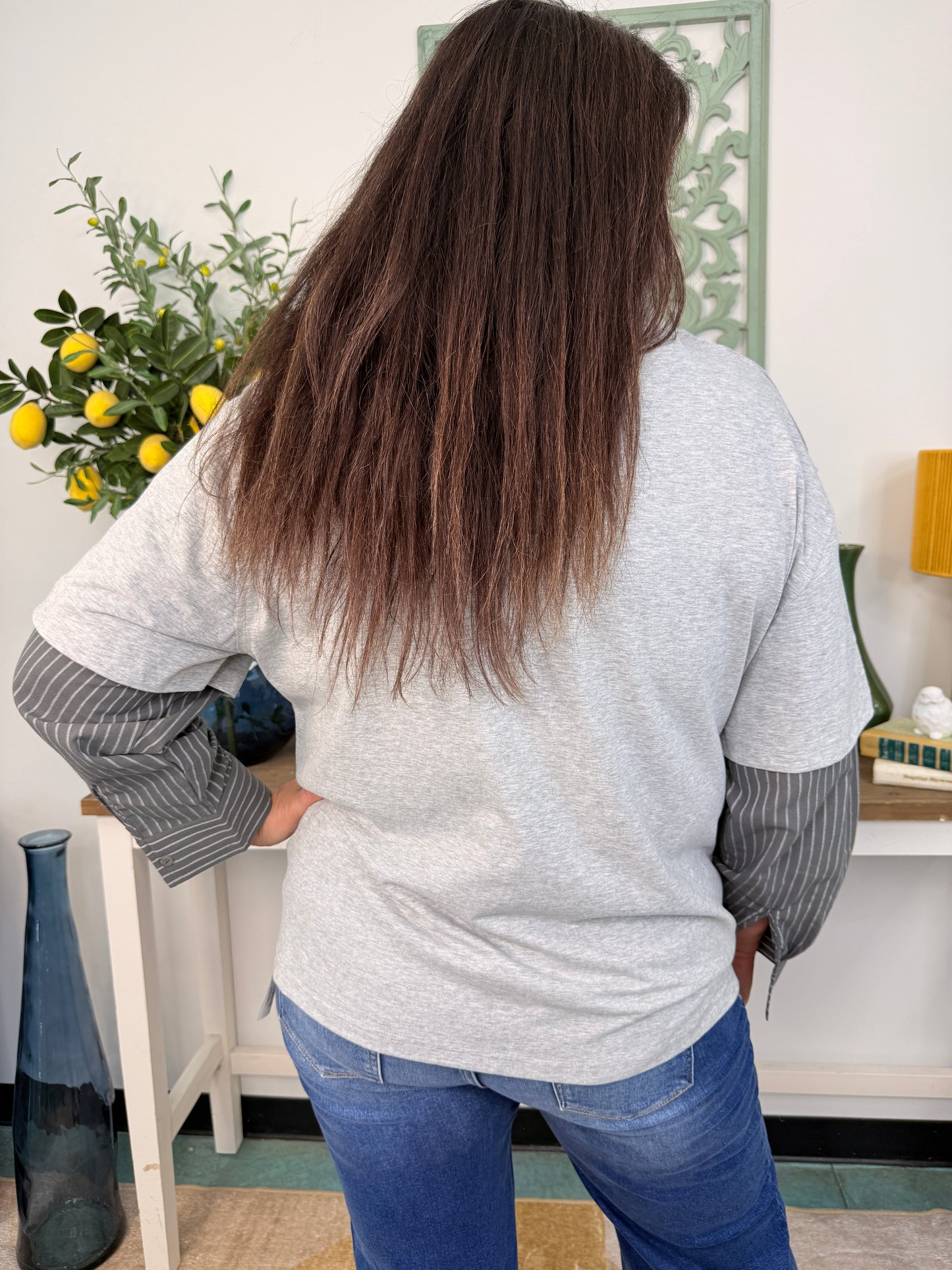 Mixed Media Layered Long Sleeve Top