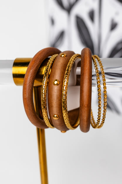7 Row Wood & Metal Bangle Bracelet