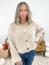 Luxe Vintage Gold Button Front Pocket Cardigan