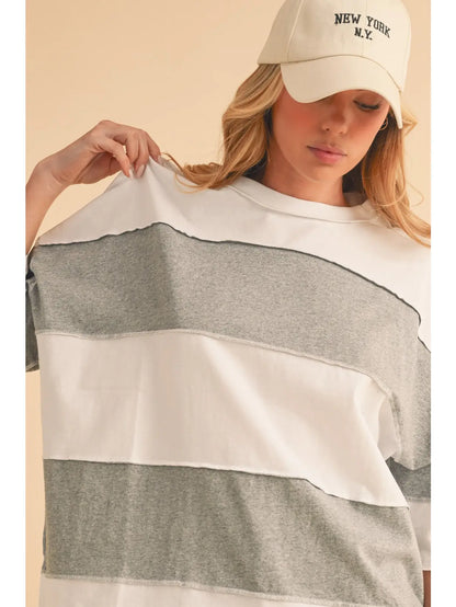 Contrast Panel Long Sleeve Slouchy Top