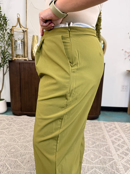 Contrast Waist Wide Leg Pants