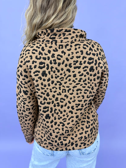 Leopard Loose Fit Zipper Pullover Top