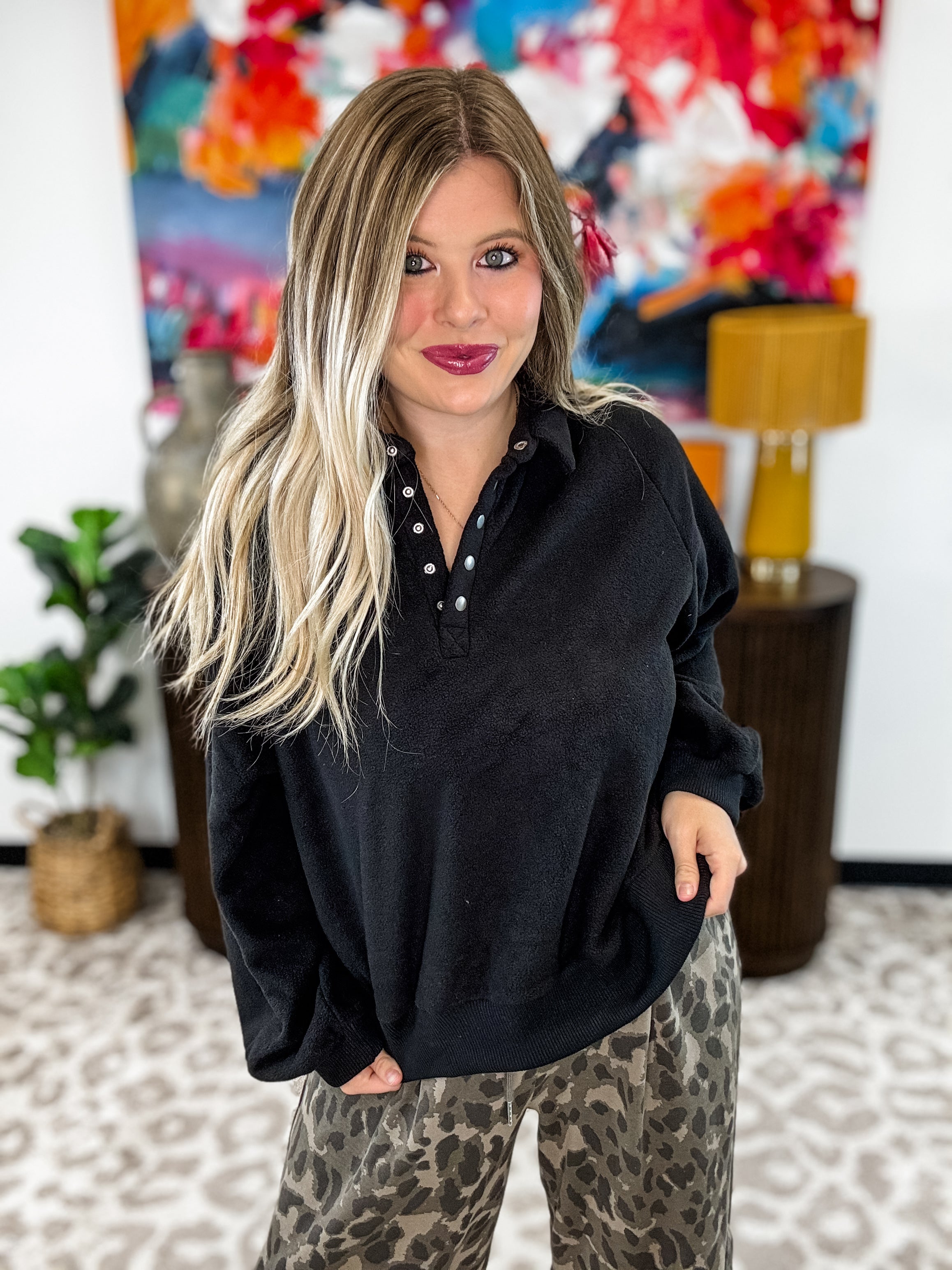 Frost Haven Fleece Top - Black | DOORBUSTER