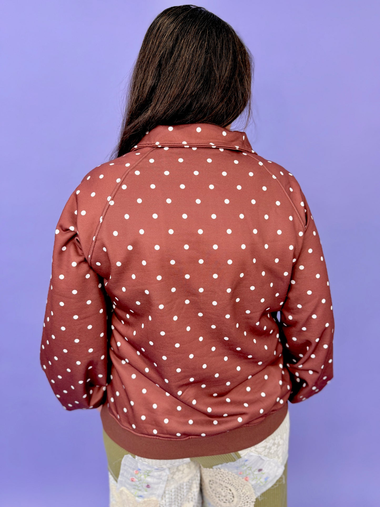 Polka Dot Collar Raglan Pullover Oversized Sweatshirt | DOORBUSTER