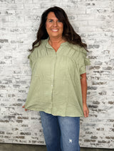 Delicate Luxe Wrinkle Gauze Top - Dust Sage