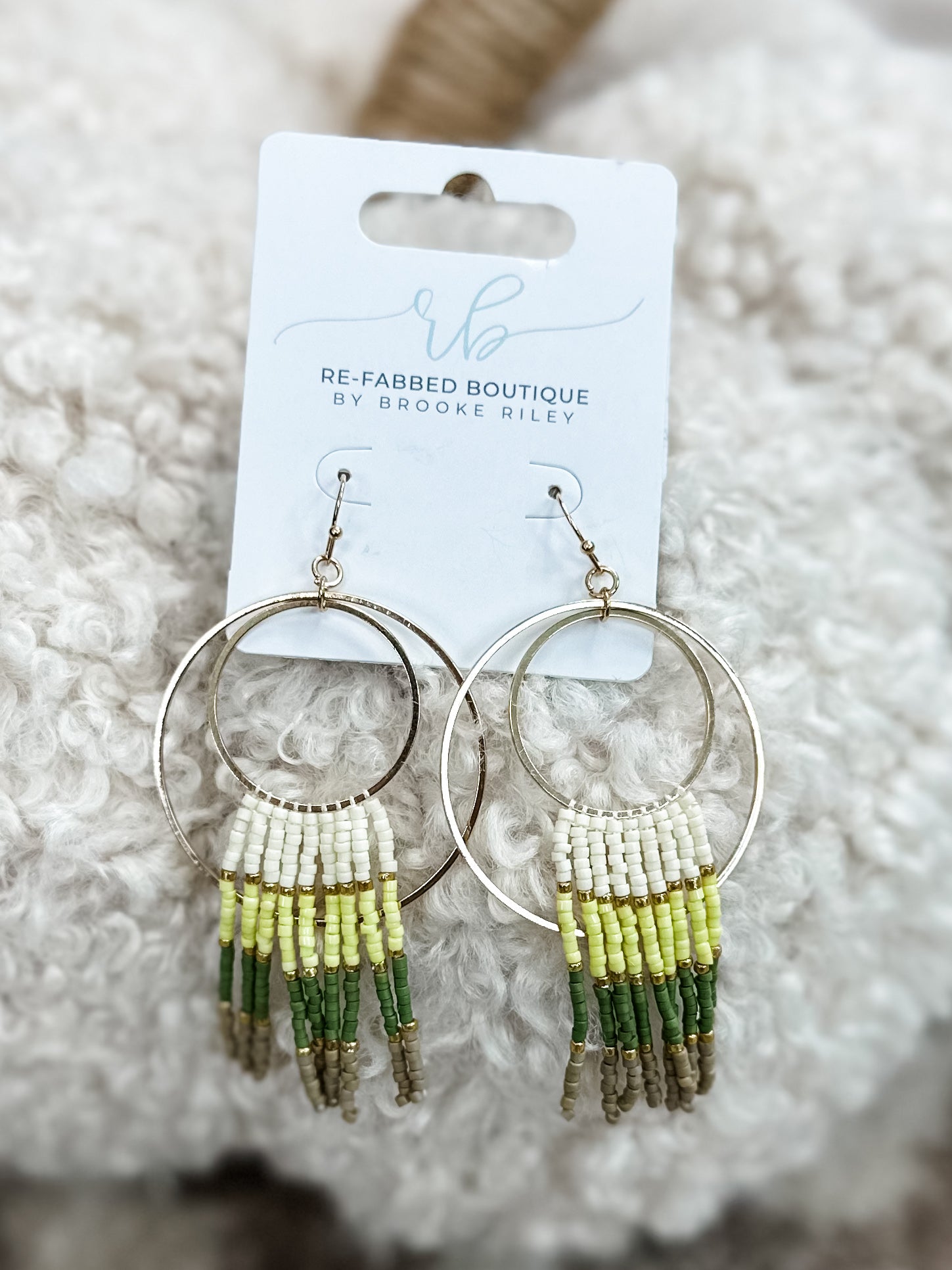 Twin Hoop Tassel Earrings - Olive