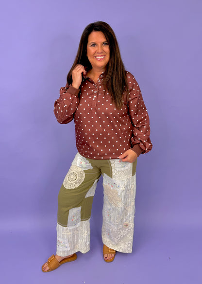 Polka Dot Collar Raglan Pullover Oversized Sweatshirt | DOORBUSTER