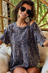 Laser Cut Knit Top - Navy