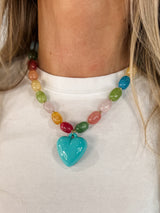 Treasure Jewels Happy Colorful Heart Necklace - Turquoise