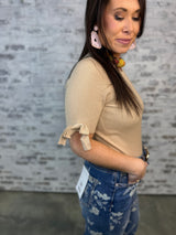 Blush Bow Patch Top - Latte