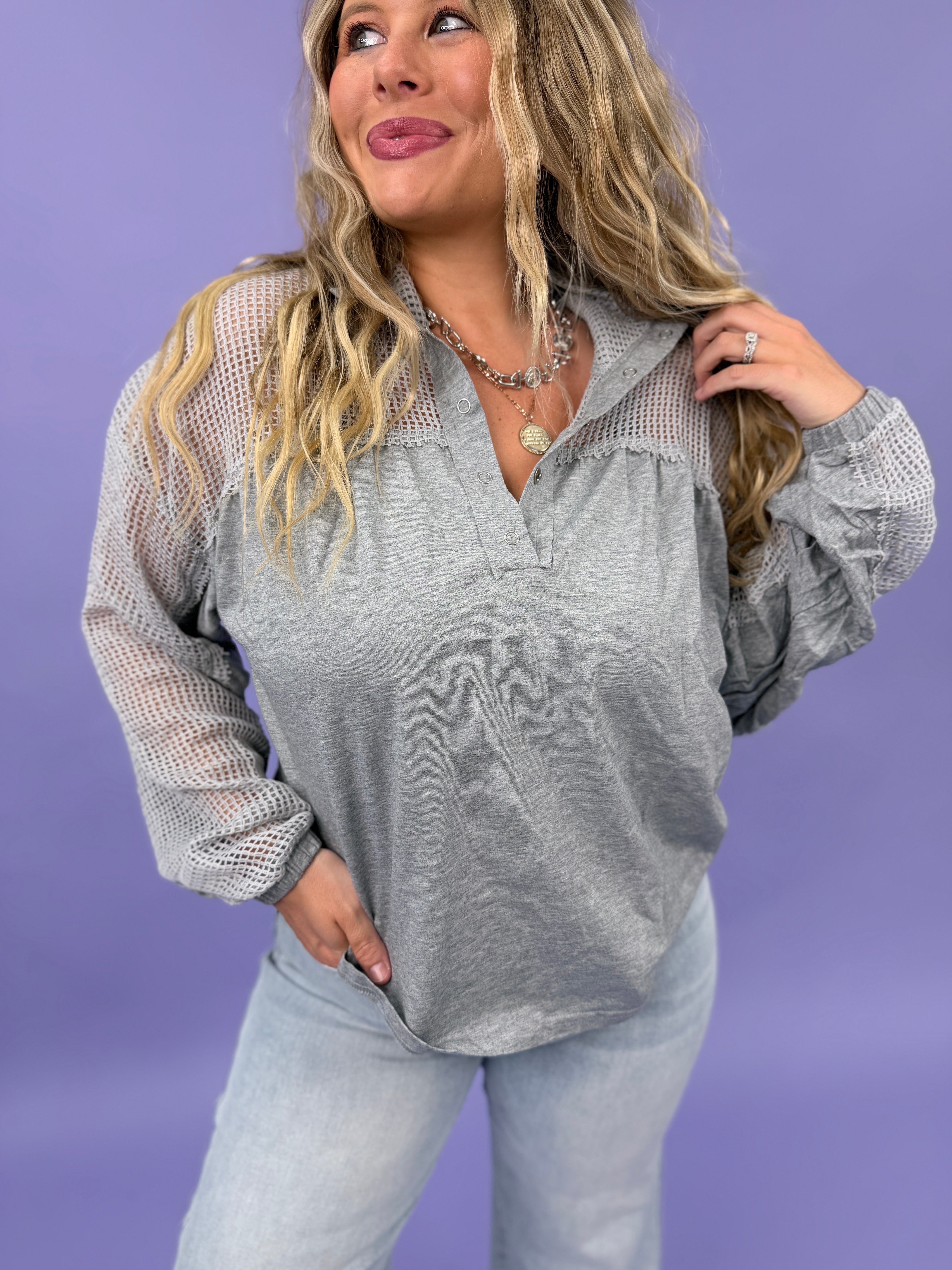 Oversized High Neck Henley Knit Top DOORBUSTER – Re-Fabbed Boutique