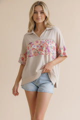 Bloom Panel Relaxed Polo - Oatmeal