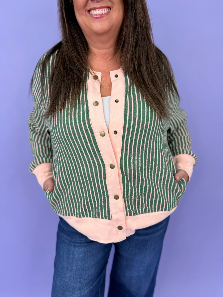 Striped Patchwork Long Sleeve Cardigan