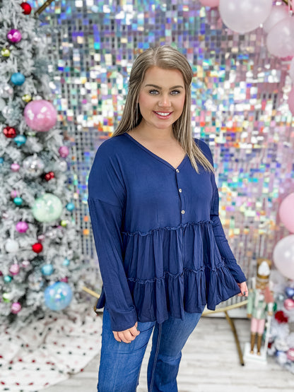 Frill & Flutter Top - Navy EOS Final Sale