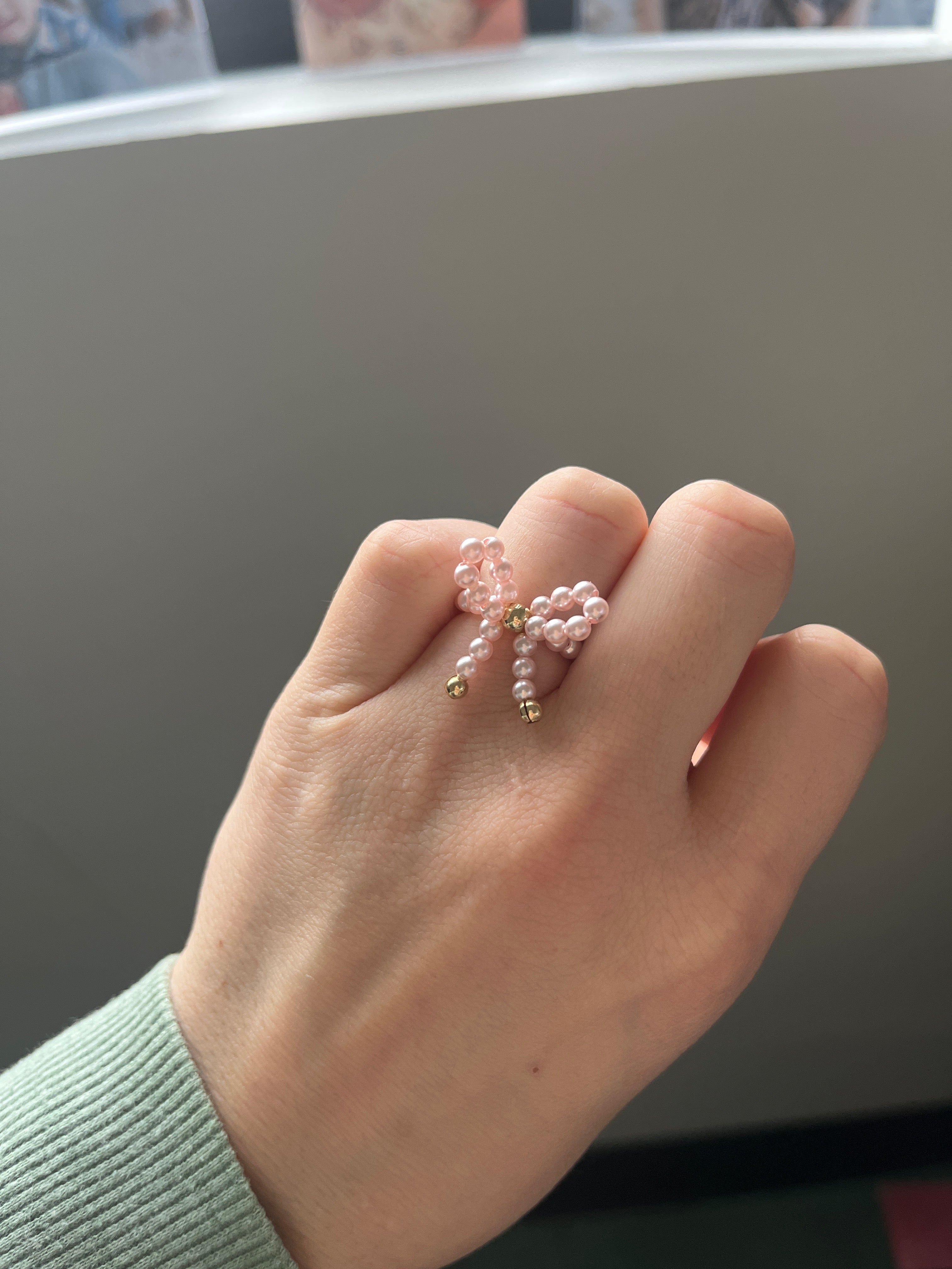Beaded Blondes Pink Pearl Bow Ring