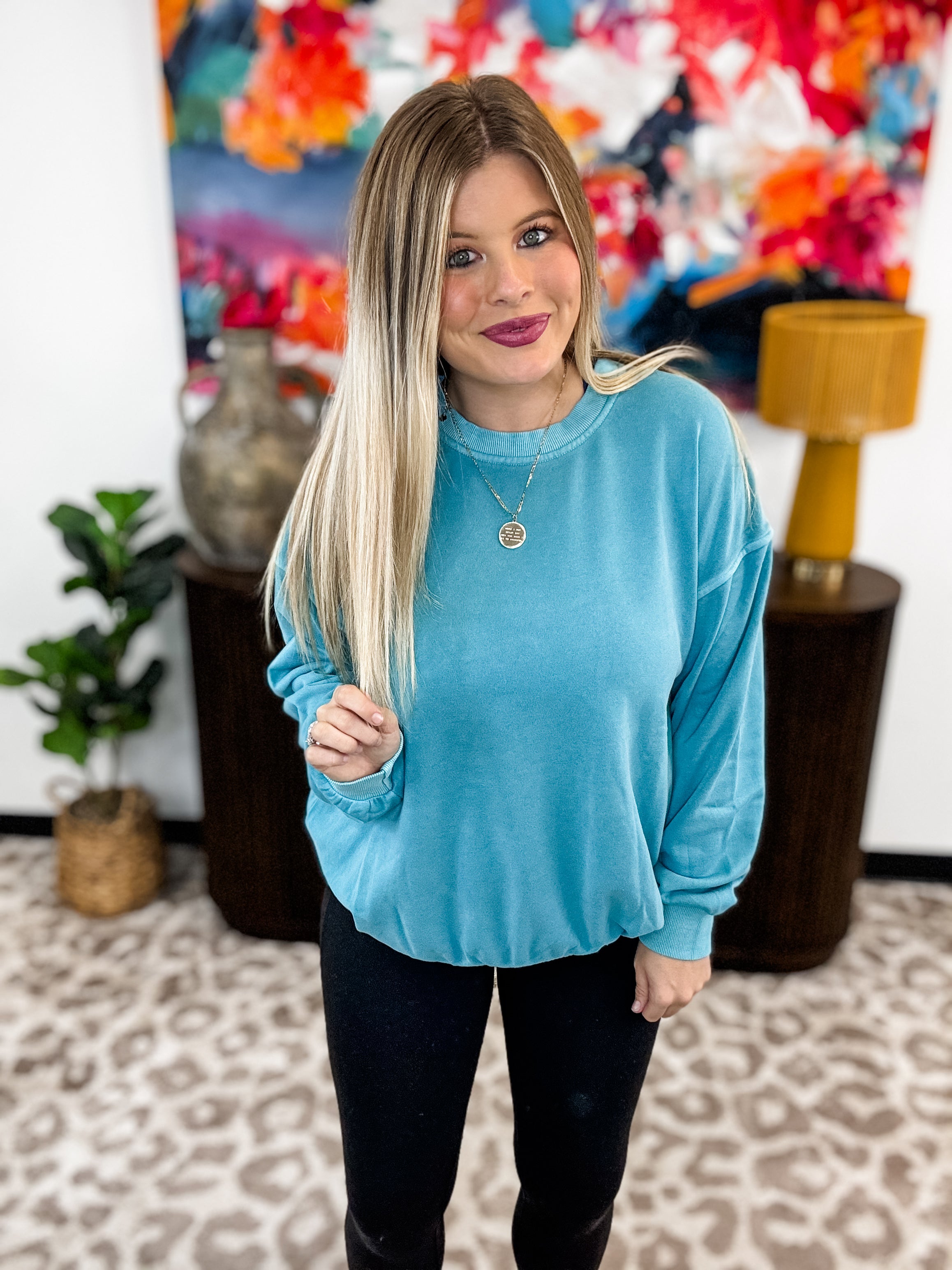 Cloudy Haze Fleece Sweatshirt - LT Teal