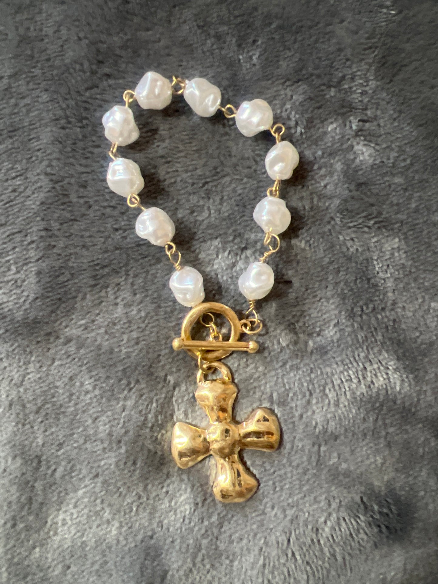 Pearl Cross Toggle Bracelet