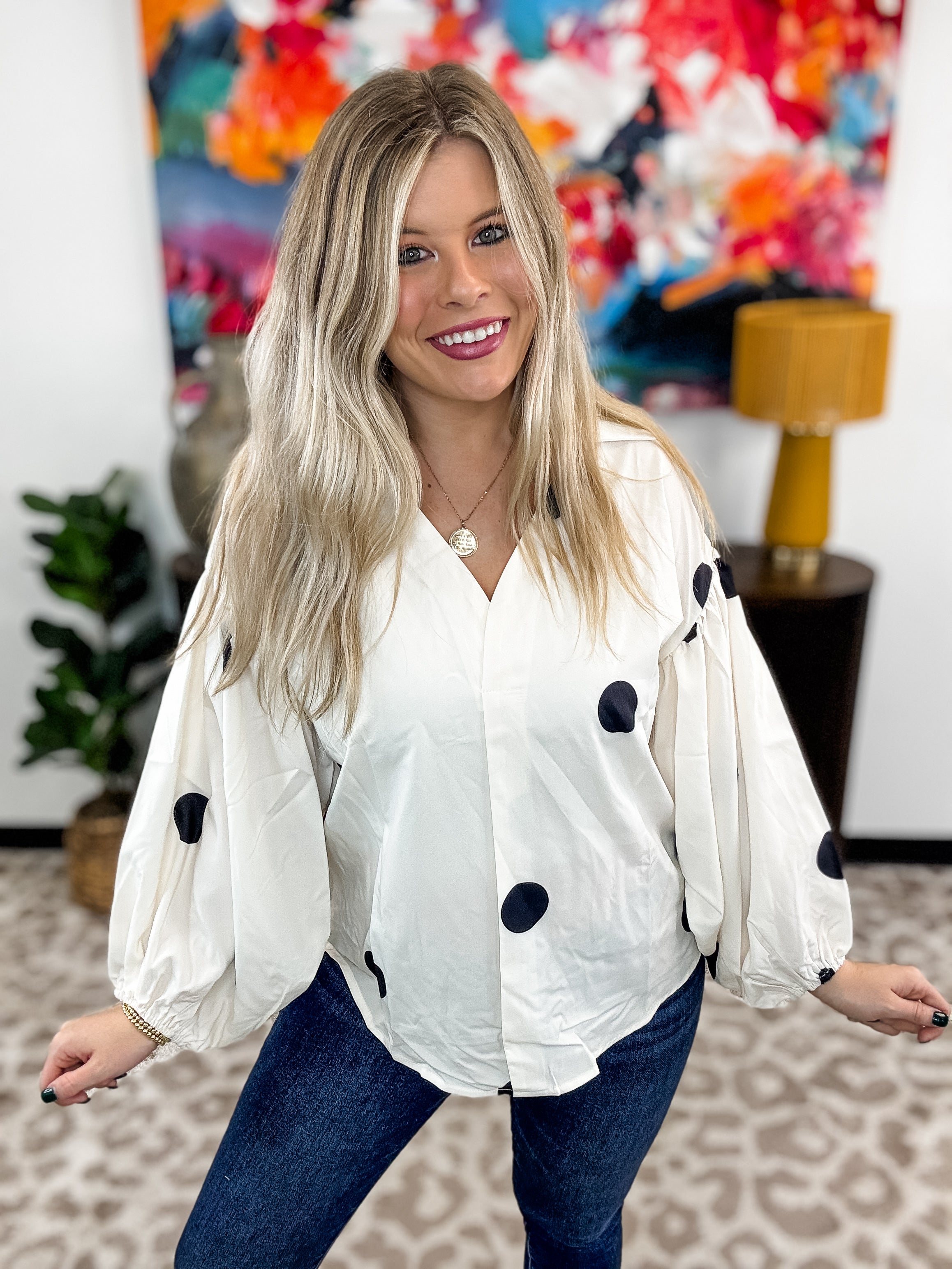 Dot Lantern Top - White