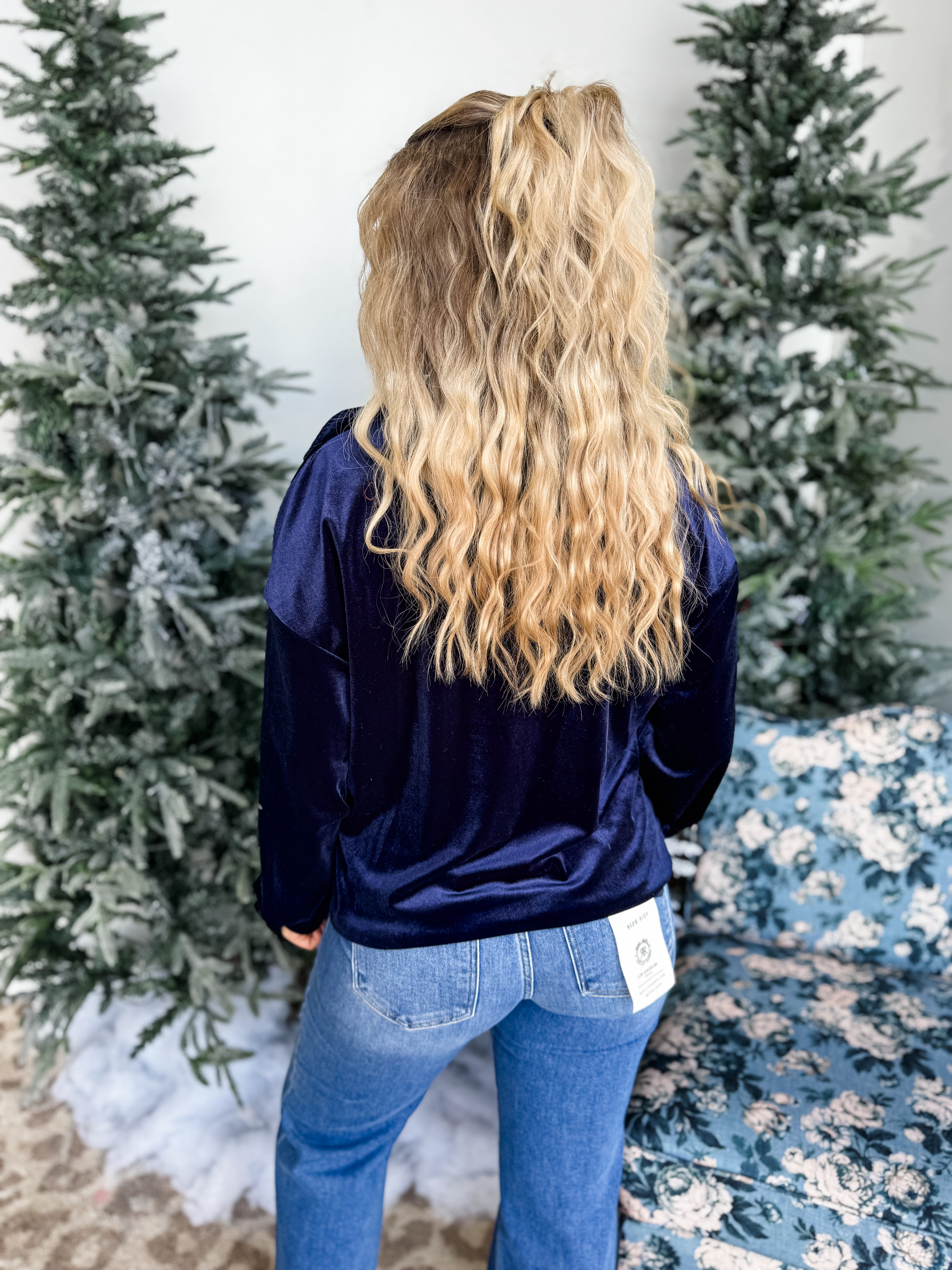 Lantern Luxe Velvet Top - Dark Blue