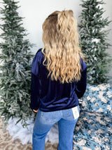 Lantern Luxe Velvet Top - Dark Blue