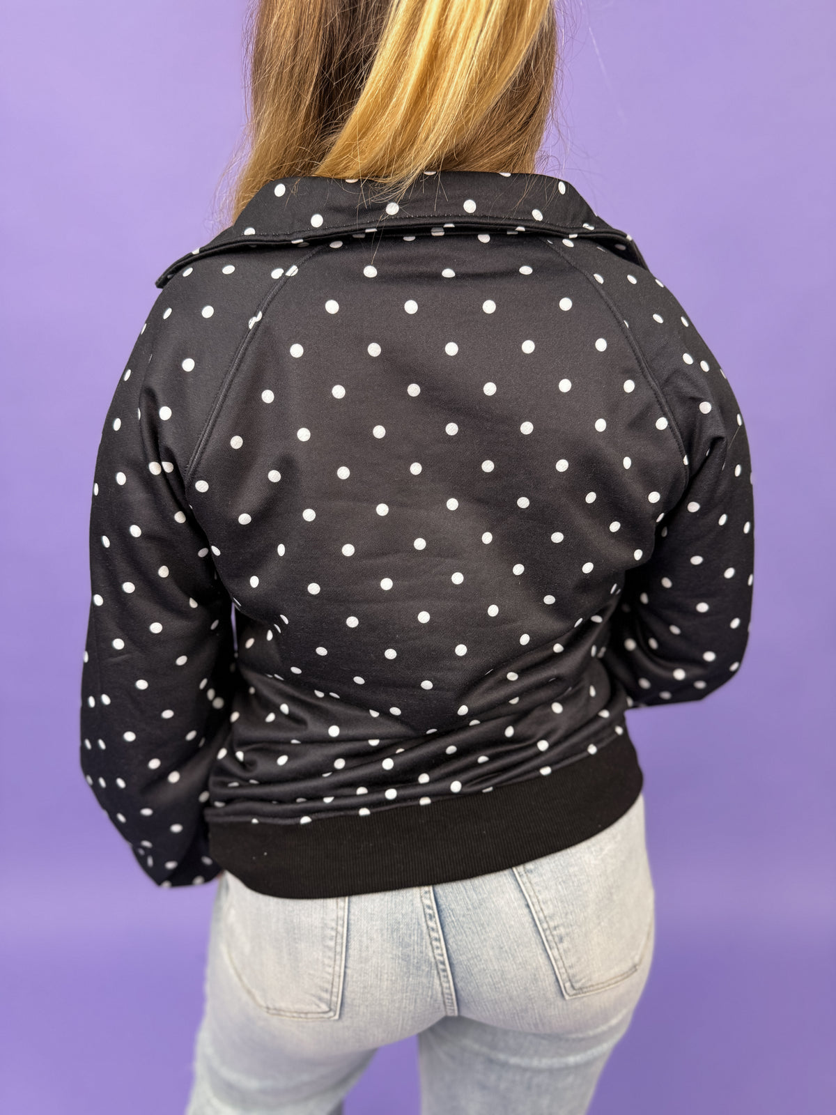 Polka Dot Collar Raglan Pullover Oversized Sweatshirt | DOORBUSTER