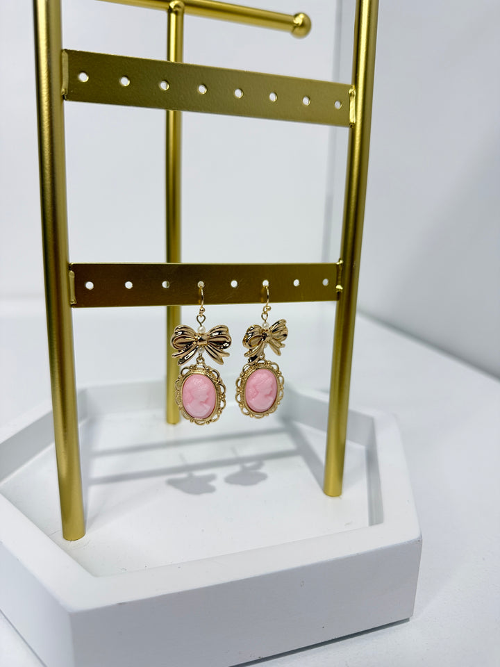 Cameo Oval Bow Earrings