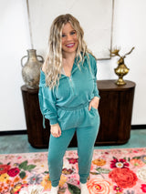 Vintage Wash Cozy Jumpsuit - Teal FINAL SALE