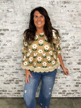 Twilight Bloom Mixed Scallop Top
