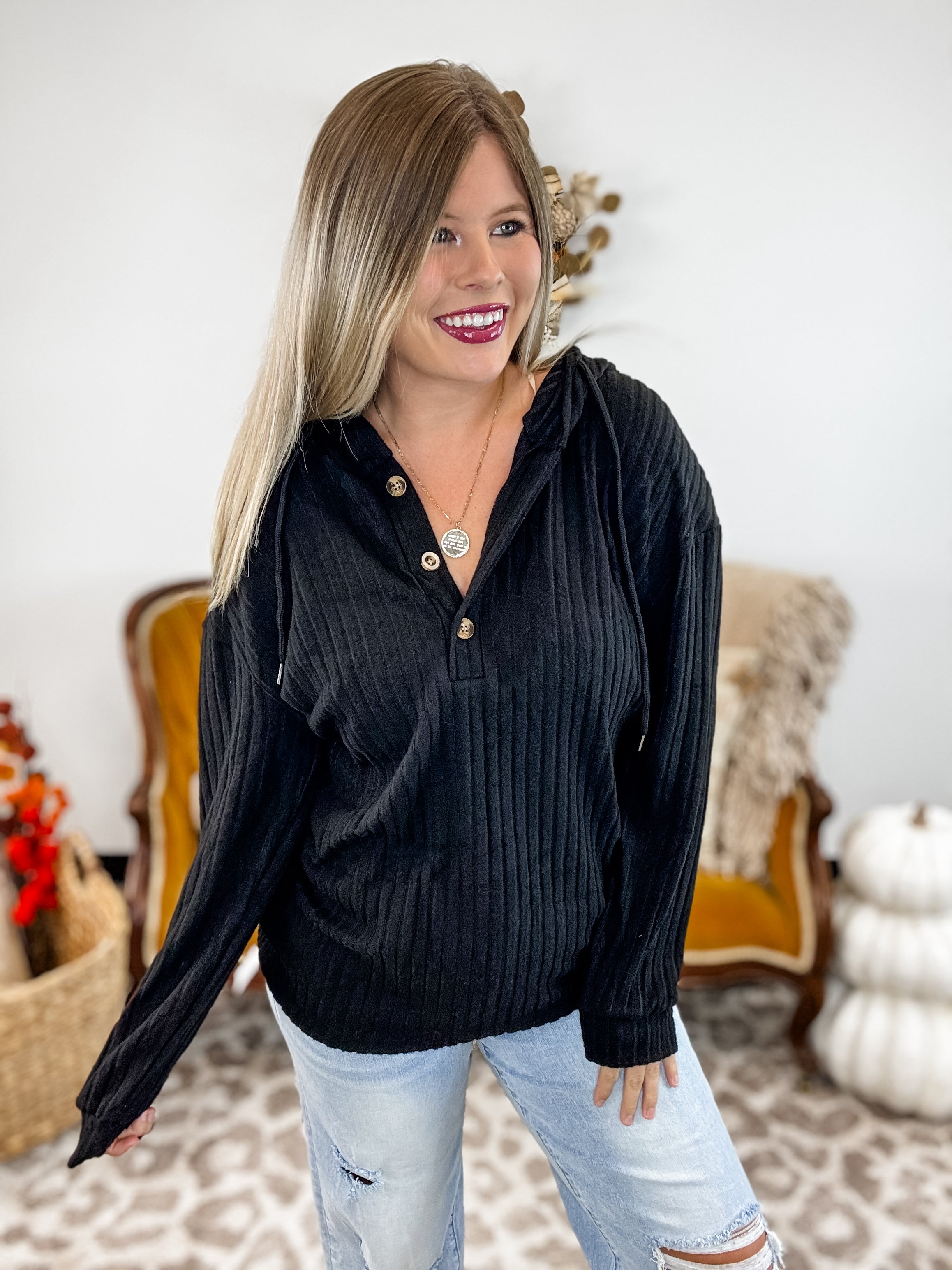 Weekend Button Up Hoodie - Black FINAL SALE