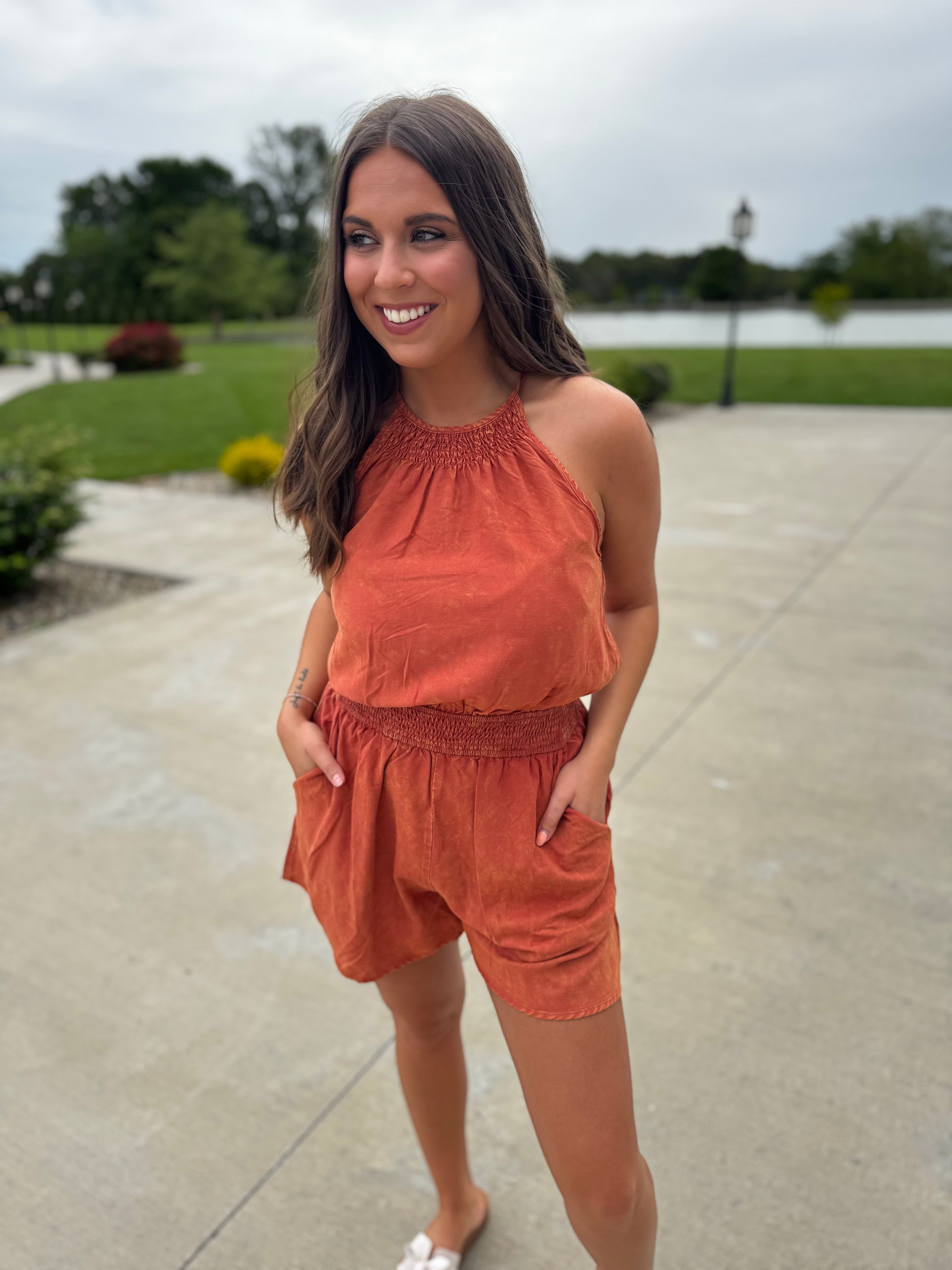 Perfect Outlook Romper - Ginger FINAL SALE