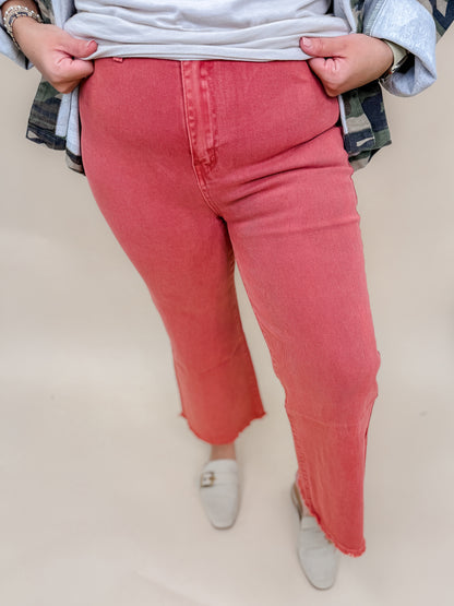 Acid Washed High Waist Frayed Hem Straight Pants