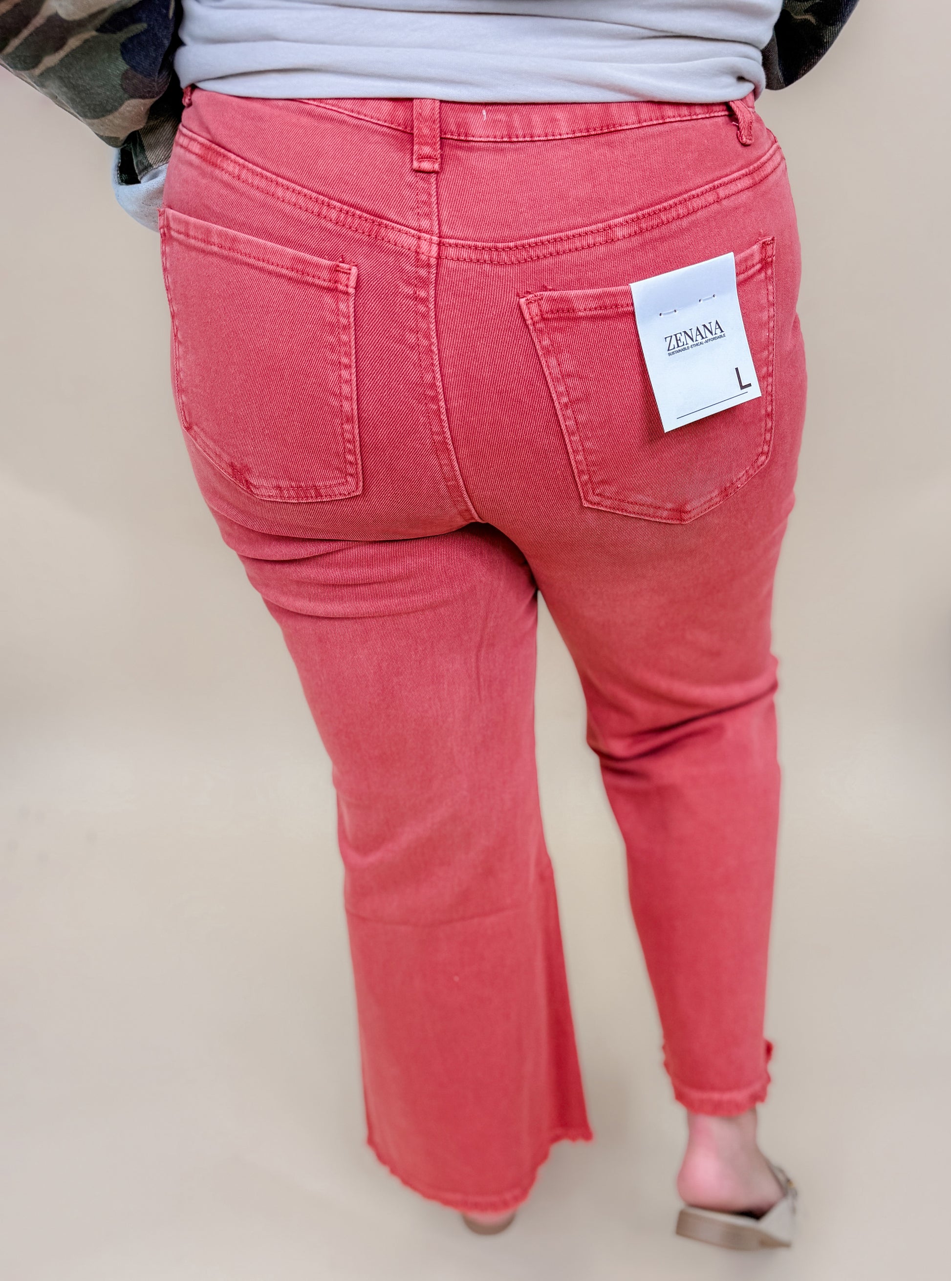 Acid Washed High Waist Frayed Hem Straight Pants