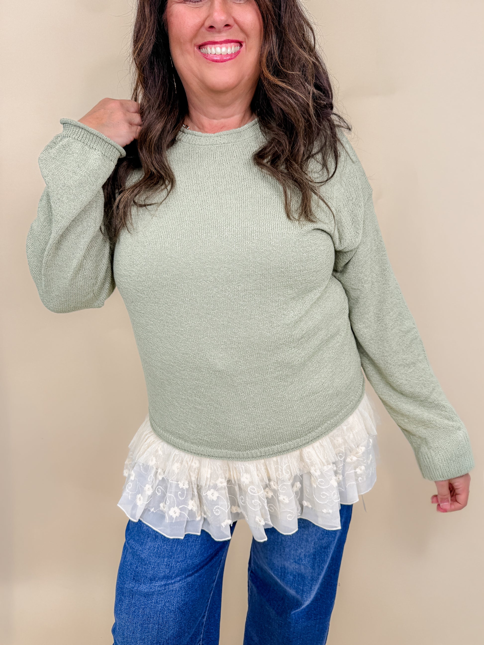 Adjustable Relaxed Cami Tank w/ Layered Ruffled Trim