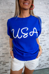 All-American Ease Knit Top - Blue