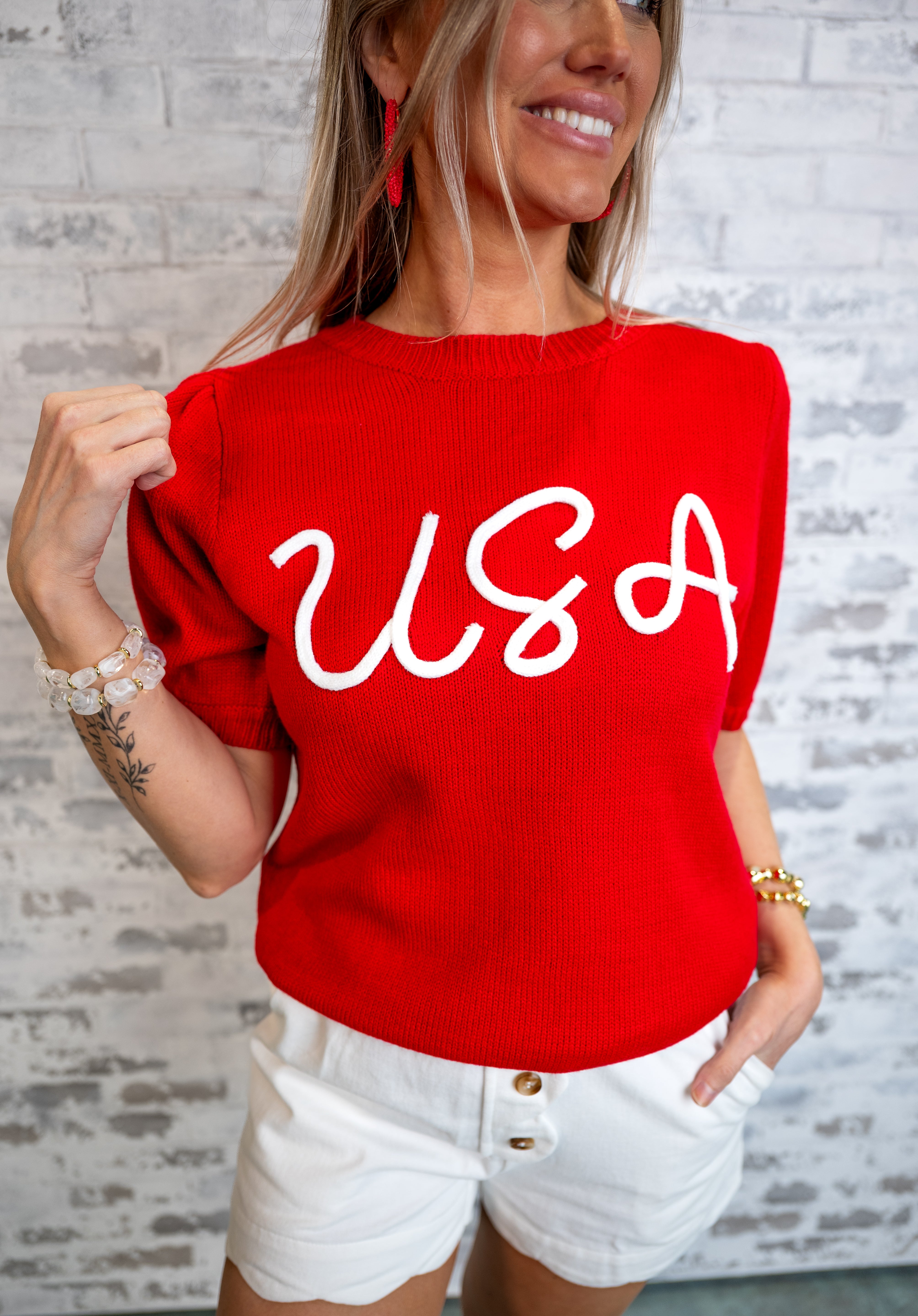 All-American Ease Knit Top - Red