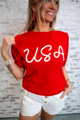 All-American Ease Knit Top - Red