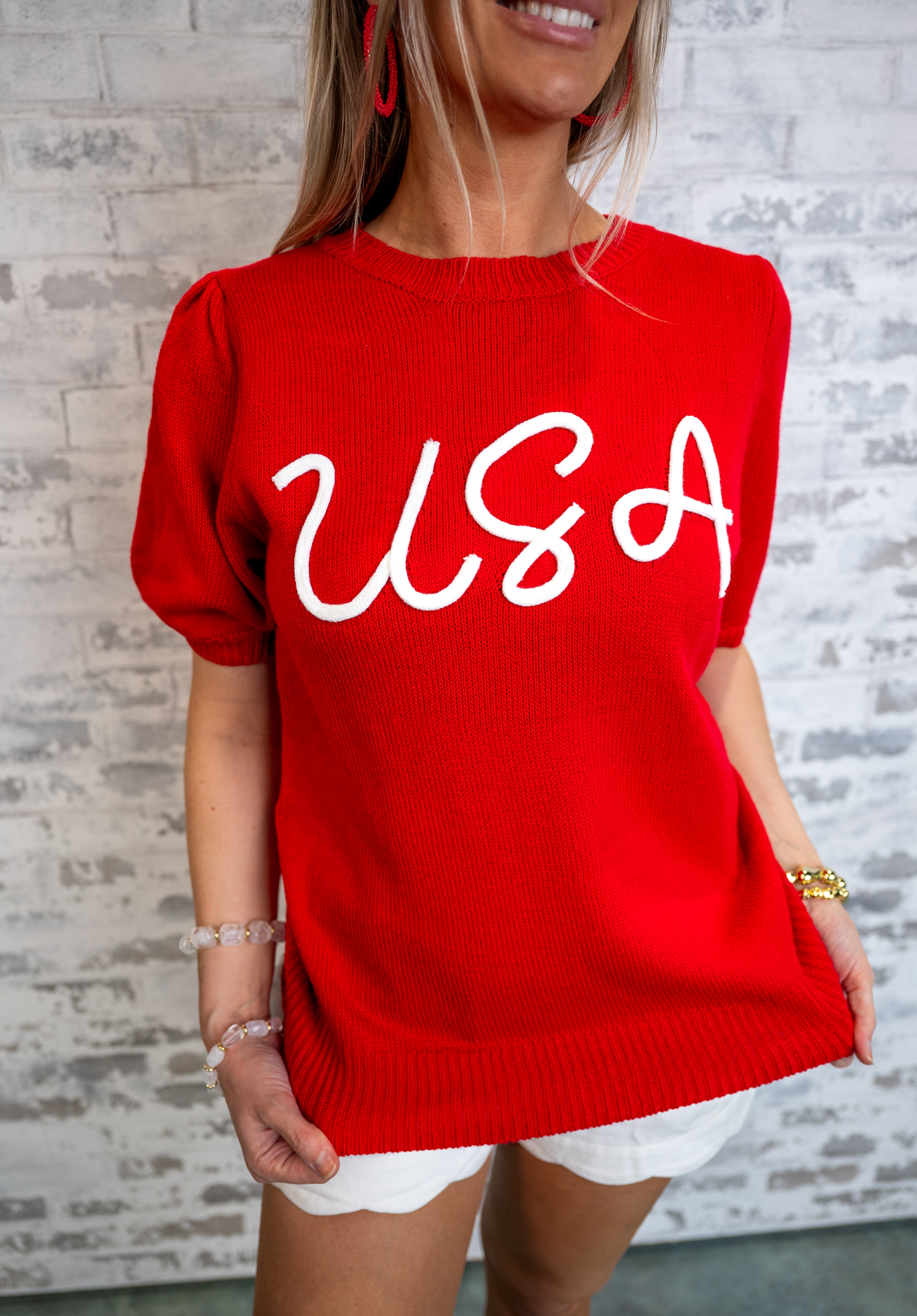 All-American Ease Knit Top - Red