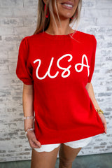 All-American Ease Knit Top - Red