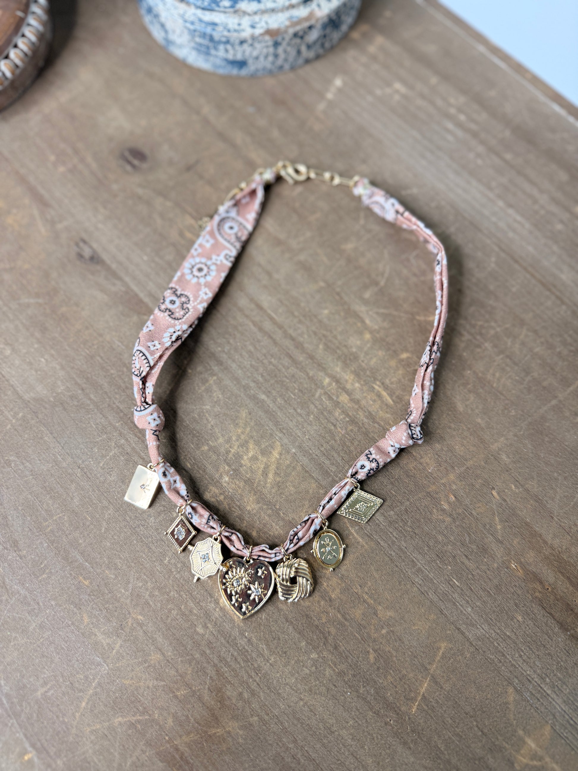 Heart & Multi Charm Scarf Necklace
