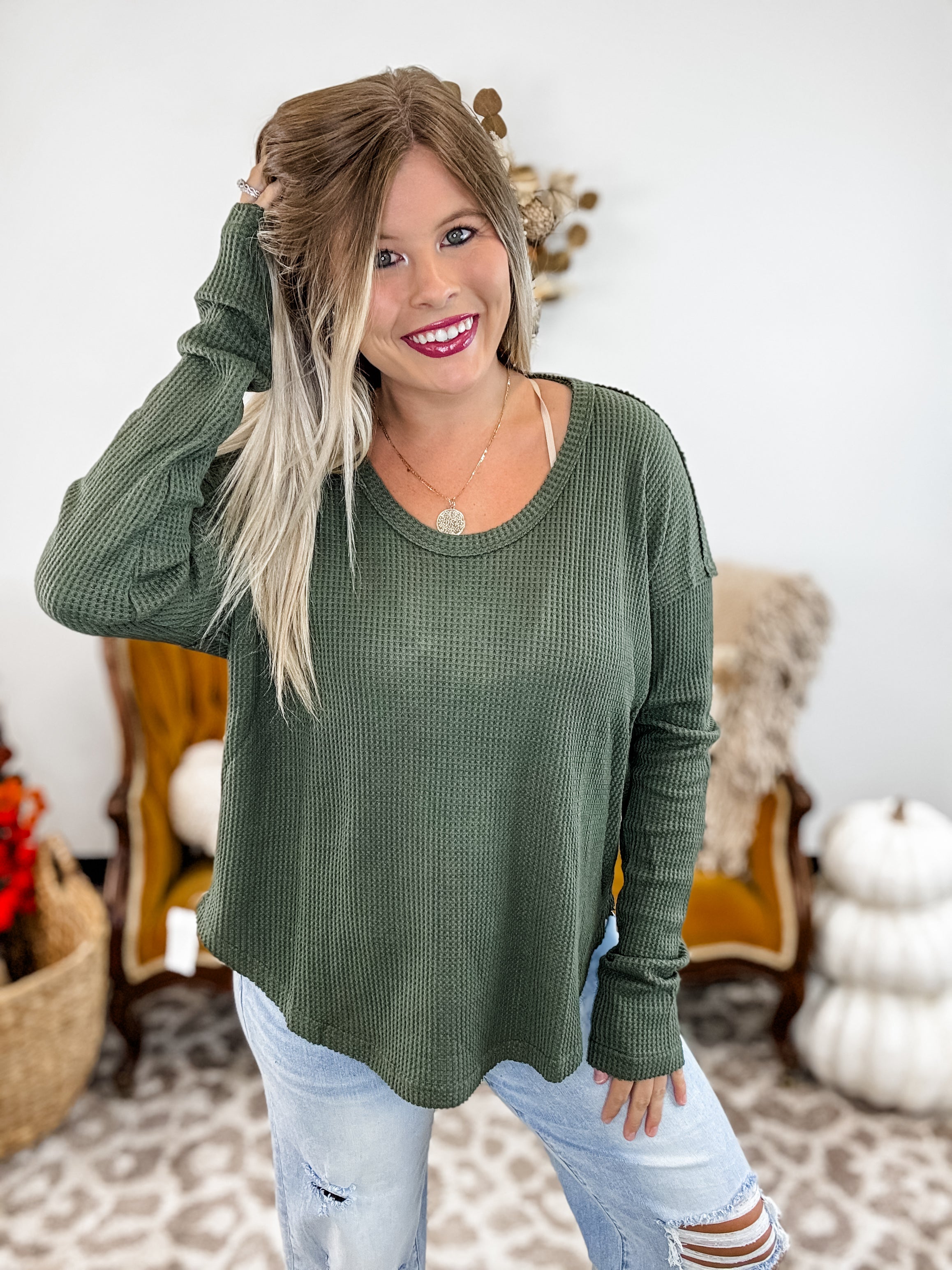 Waffle Drift Top - Forest FINAL SALE