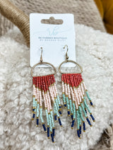 Beaded V-Pattern Tassel Earrings