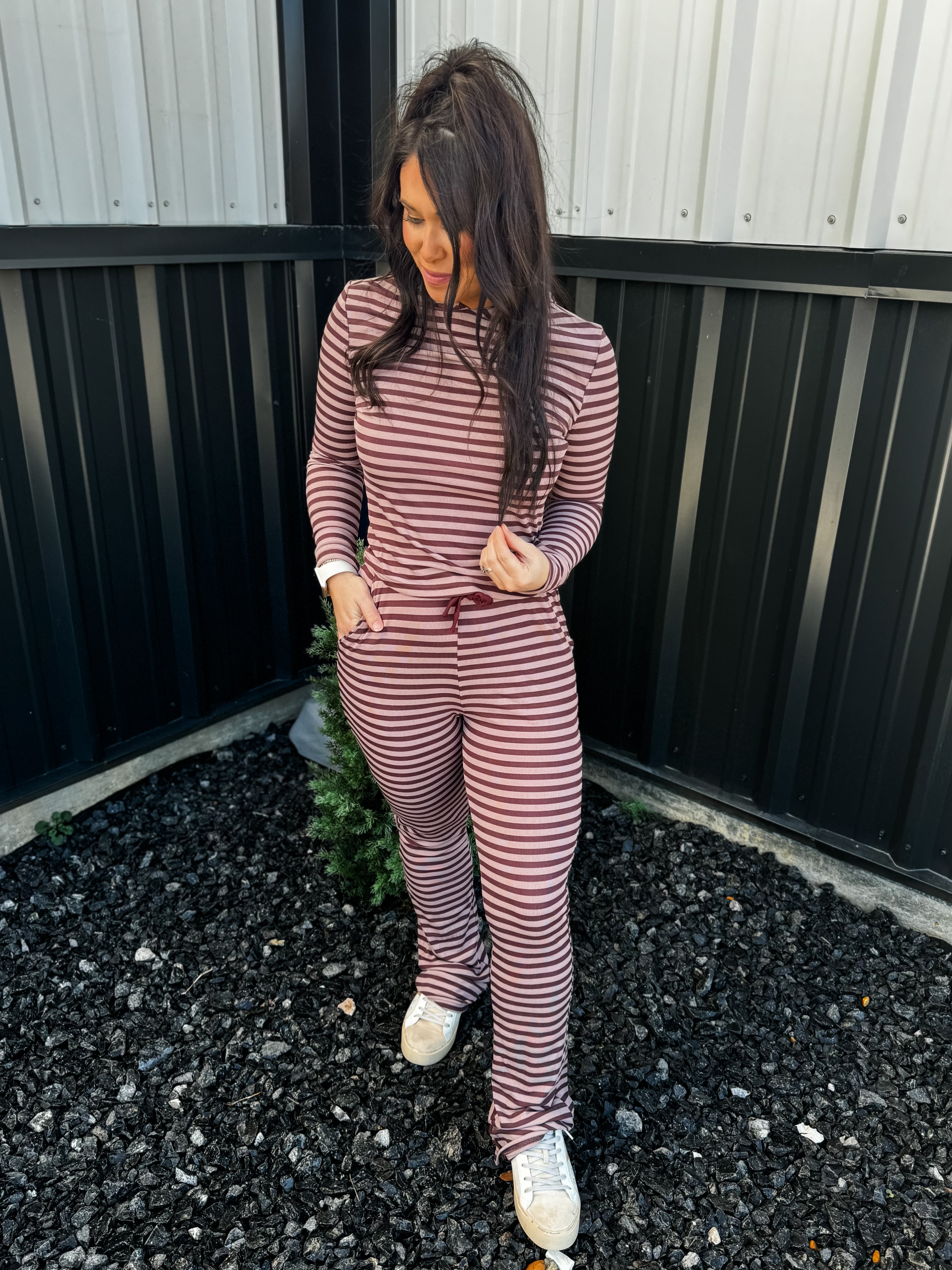 Mist & Stripes Hoodie - Mauve