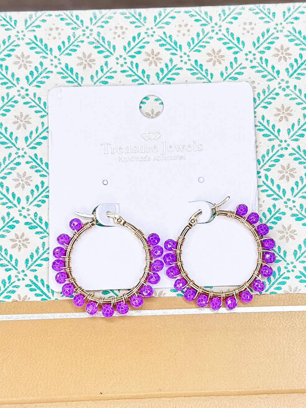 Small Purple Beaded Hoops