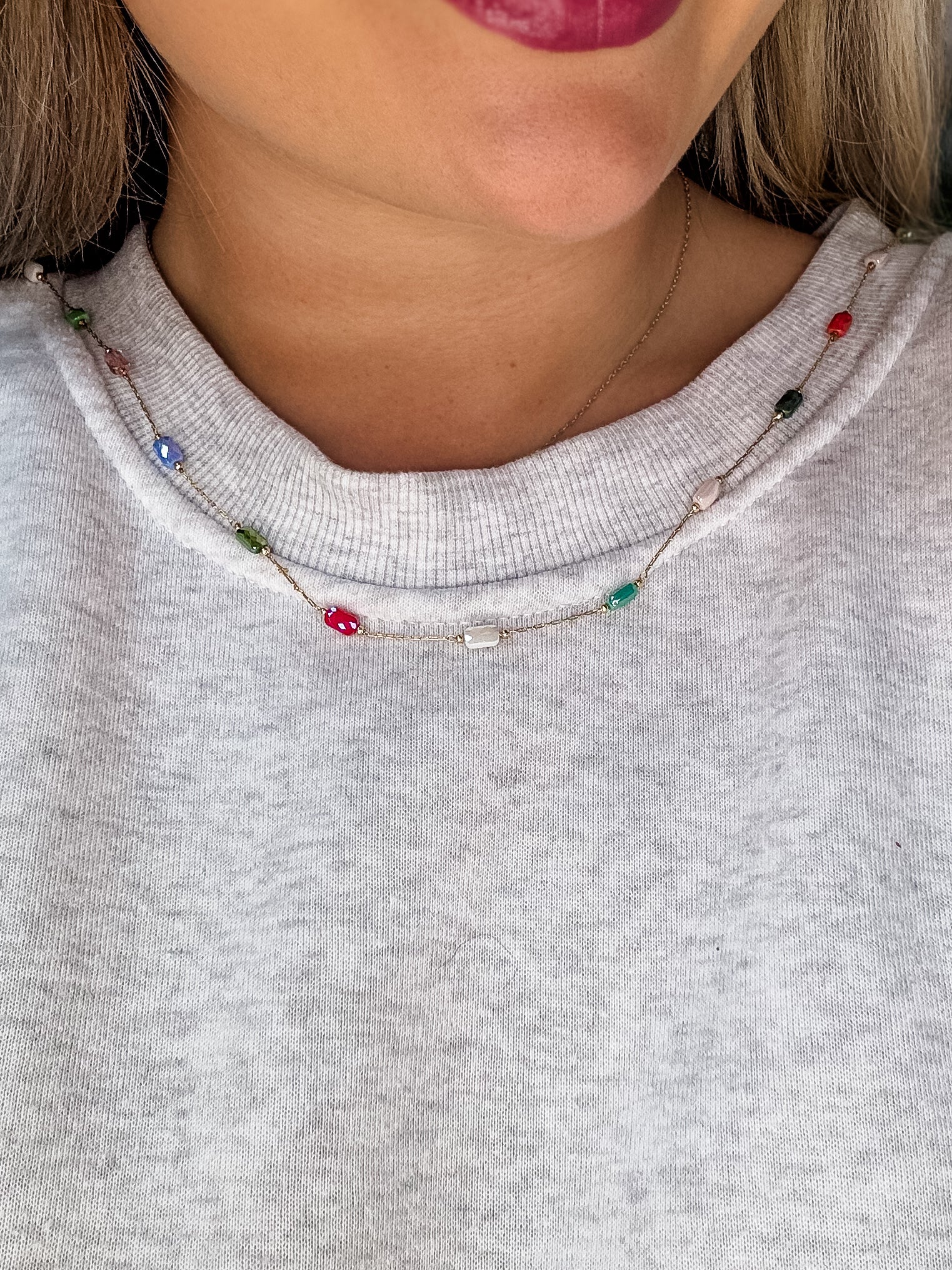 Multi Stone Chain Necklace