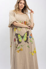 Butterfly Print Ruffle Maxi Dress