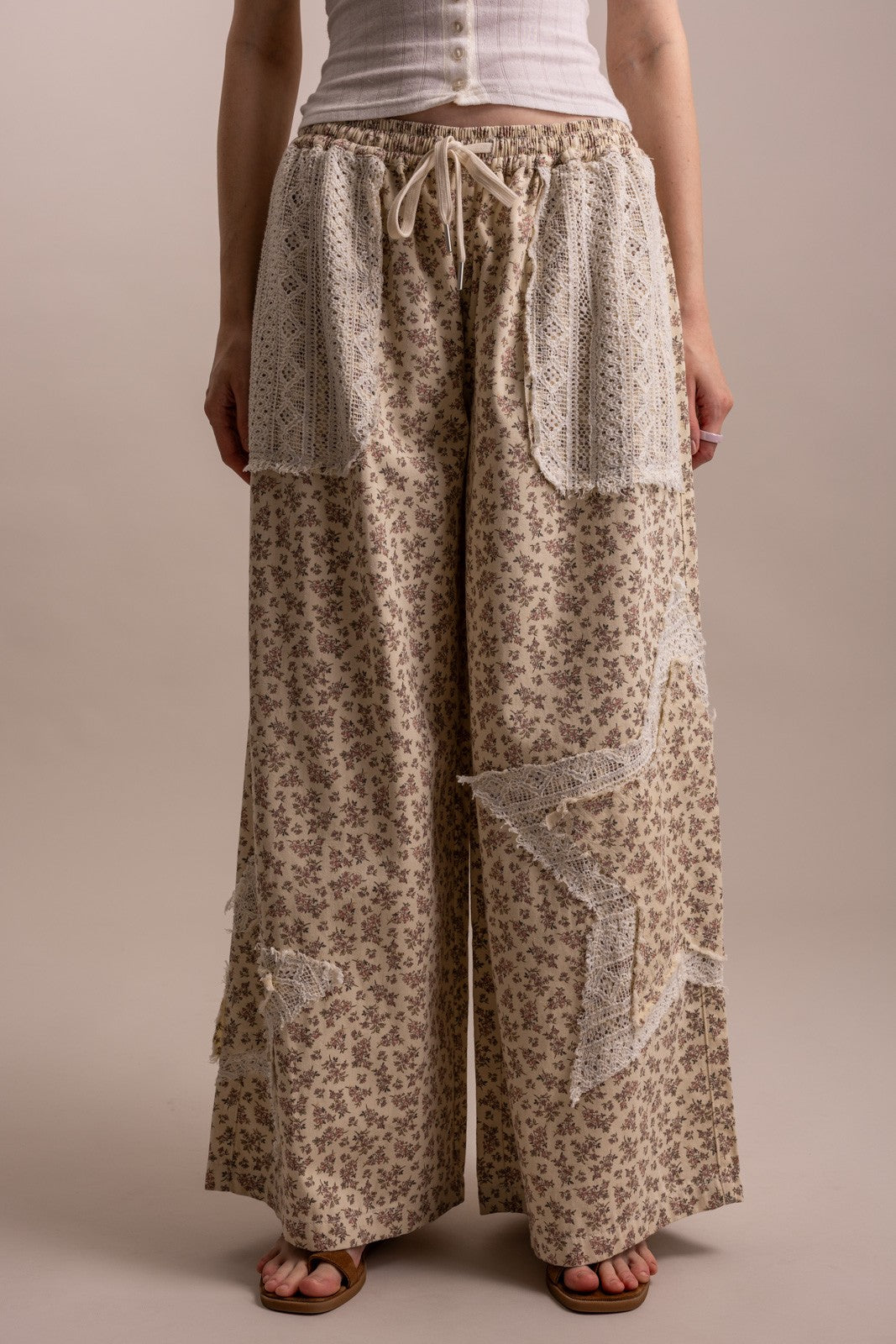Lace Patchwork Wide-Leg Pants