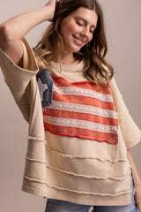 Flag Patch Boxy Pullover Top