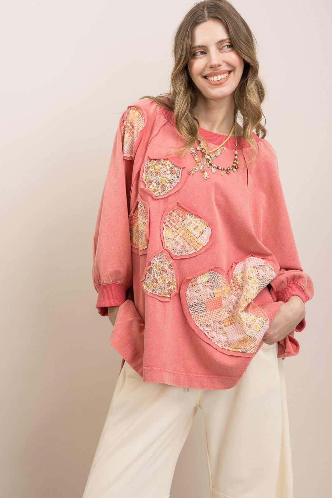 Heart Patch Patchwork Sweatshirt