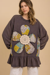 Ruffle Sleeve Flower Patch Top