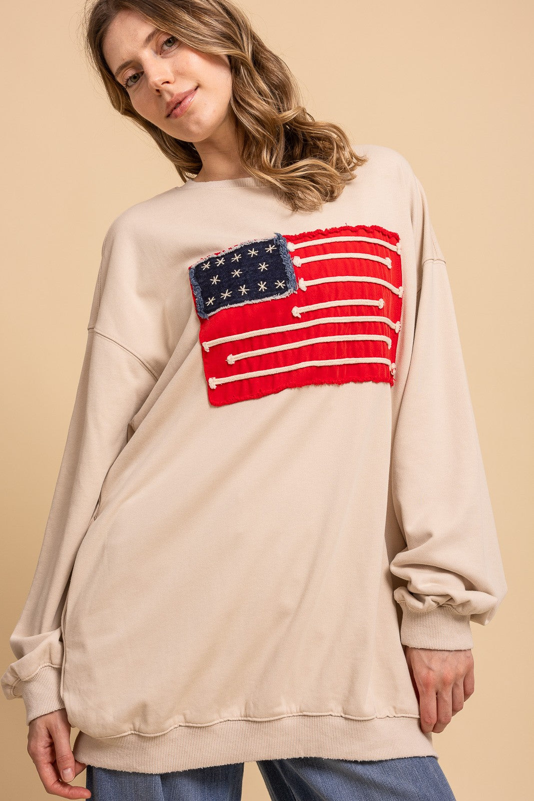 USA Flag Patchwork Crew Sweatshirt
